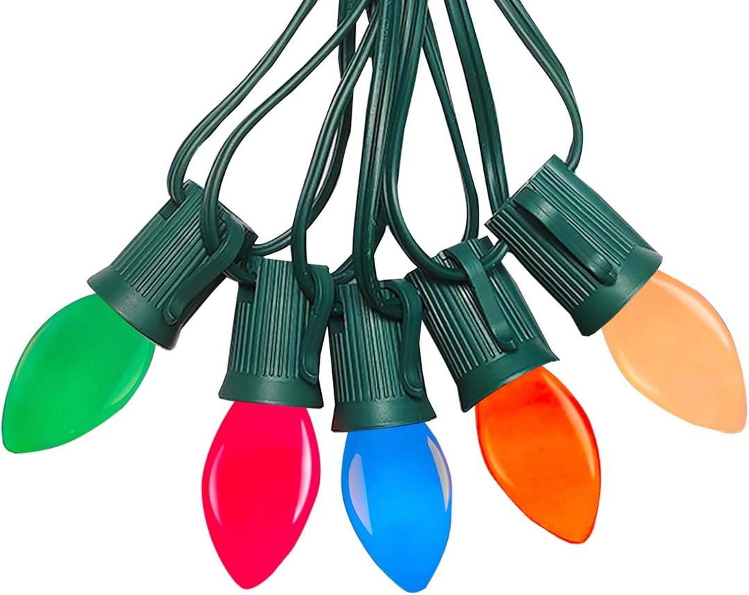 C7 LED Christmas String Lights,Vintage 25Ft Outdoor Multicolor String Lights with 27 Energy-Efficient Waterproof Glass LED Bulbs for Christmas Backyard Carnival,Patio,Wedding,Holiday Decoration.