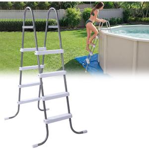 Threlaco 52 Inch Above Ground Pool Ladder 4 Step Steel Frame Swimming Pool Entry Exit Ladder Non Slip Metal Frame Steps, Weight Capacity 300lbs(Grey and White)
