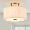 VONLUCE Semi Flush Mount Ceiling Light, 12.2'' Ceiling Light Fixture with Pleated Shade, 2-Light Modern Drum Light Fixture for Bedroom Living Room Entryway Hallway, White Shade & Bronze Finish