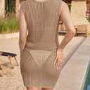 Fisoew Womens 2 Piece Crochet Sets Sleeveless Crop Tops Cover Up Beach Mini Skirt Outfits Vacation Sets, L