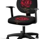 Talayituse Red Rose Print Office Chair Cover Stretchable Computer Chair Seat Cover Backrest Slipcovers, Stretchable Rotating Desk Chair Seat Cushion Protectors