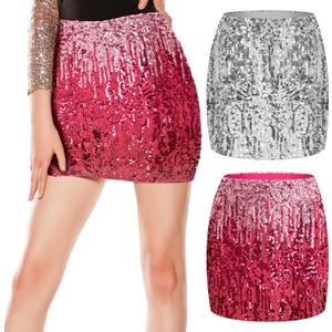 2 Pcs Women's Sequin Skirt, Sparkly Skirt Y2k Stretchy Bodycon Night Out Party Sparkly Mini Skirts for Costumes (L)