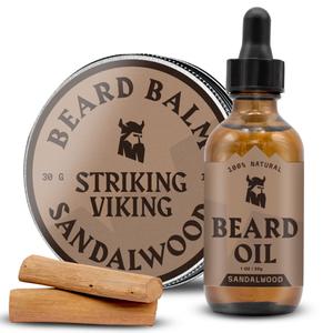 Striking Viking Beard Oil and Balm - Men's Beard Grooming Kit with All-Natural Beard Oil and Leave in Beard Balm Conditioner - Enriched with Argan and Jojoba Oil, Sandalwood (1 Fl Oz (Pack of 2))