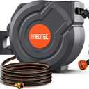 90FT Retractable Garden Hose Reel 5/8 Inch, Automatic Slow Return & Any Length Lock, Wall Mounted Heavy Duty Hose Reels for Outside with 9 Spray Nozzle, 180 Swivel UV Resistant