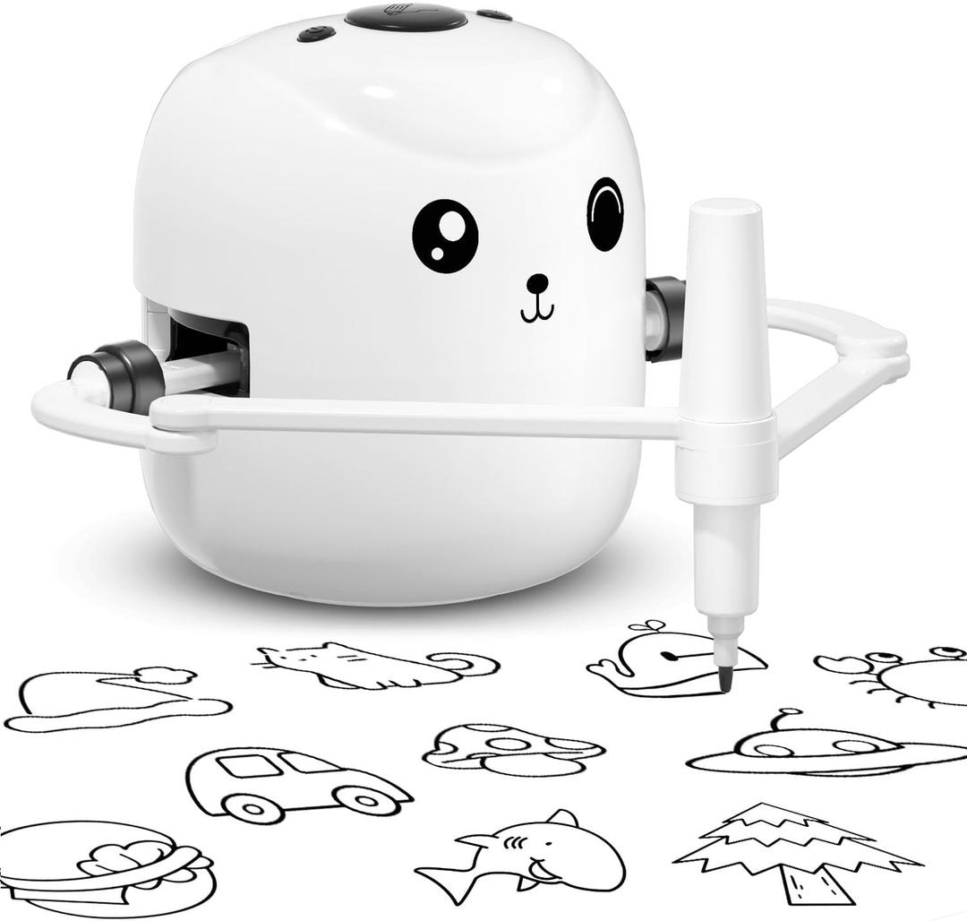 Drawing Robot for Kids, Montessori Painting Learning Toys, Voice Interactive Educational Drawing Machine with 100 Word Cards for 3 4 5 6 7 8 Year Old Boys Girls Gift (Q01) (White)