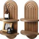 Wenqik 2 Pcs Boho Wall Shelf Rainbow Arch Wooden Floating Shelf Mid Century Bohemian Hanging Holder Double Vintage Wall Mount Altar Decor for Nursery Bedroom 15.75 x 6.69 Inches(Brown)