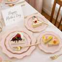 WDF 200PCS Pink Plastic Plates - Pink and Gold Plastic Plates - Include 100 Dinner Plate and 100 Cake Plate for Spring/Wedding/Bridal Shower/Tea party/Mother's Day