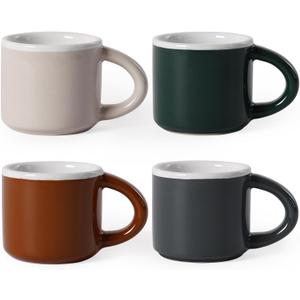 INGOFIN Ceramic Espresso Cups Set of 4, 2 oz Mini Espresso Mugs with Handle, Small Demitasse Coffee Cups, Vintage Accessories, Microwave Safe Shot Cup Suit for Coffee Bar