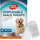 Simple Solution Disposable Male Wraps, Absorbent Leak Proof Belly Bands for Dogs, Incontinence Aid, Puppy Training, Marking Control, and Travel Protection, Toy Dogs, 914 Inch Waist, 30 Count