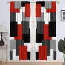 AAtter Red Black Geometric Window Curtain Abstract Grey Gray White Square Grid Mid Century Aesthetic Art Long Wide Living Room Bedroom Drapes Treatment Fabric 1 Pair, 52" W x 84" L, Modern