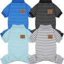 XPUDAC 4 Pack Dog Pajamas Striped Dog Clothes for Small Medium Dogs Girl Boy Comfy Puppy Outfit Doggy Jammies Onesie Pet Costume, Blue, Grey, Green, L