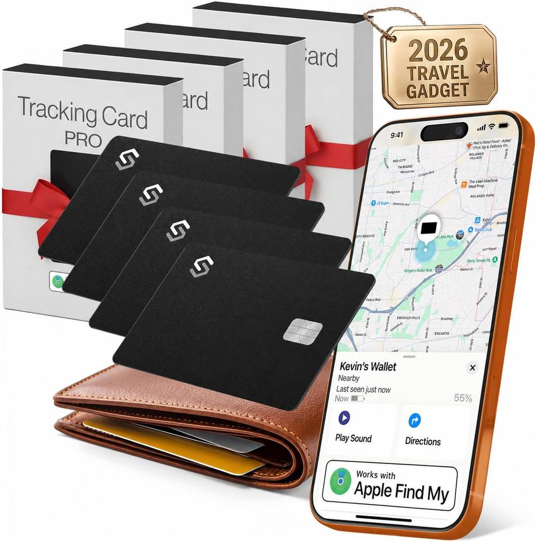 SPOTMINDERS Apple MFi Certified Credit Card Wallet Tracker PRO 4-Pack (iOS Only) Works with Apple Find My Rechargeable Tracking Card for Wallet IP68 0.07in Slim iPhone Item Finder for Luggage or Purse