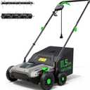 TIECTOWN 14-Inch 13.5 Amp 2-in-1 Electric Dethatcher and Scarifier with 11.5-Gallon Collection Bag, Lawn Dethatcher with 5-Position Depth Adjustment, Blade Replacement Without Tool - Green