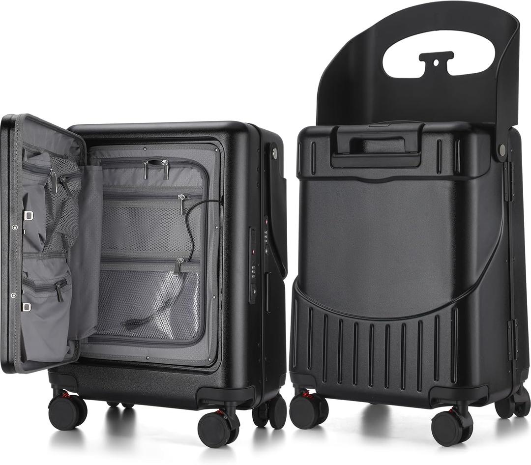 20'' Ride on Luggage Kids Rolling Suitcase with Seat & Aluminum Frame Back to School Gift for Student Travel(Black)