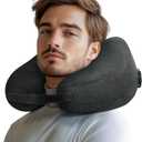 Travel Pillow Inflatable Neck Pillow Airplane Pillow with Velvet Cover Inflatable Pillow for Car/Train/Plane (Black, M)