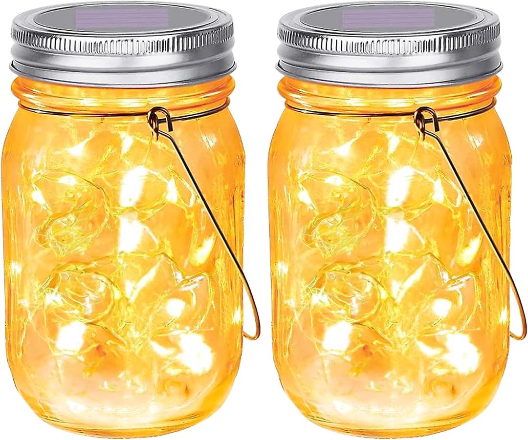SteadyDoggie Solar Mason Jar Lights - Set of 2 Magical Patio Lights in Glass Lanterns - Hang Them Anywhere Outdoors for Enchanting Illumination - Waterproof and Decorative - 5.2" x 3"