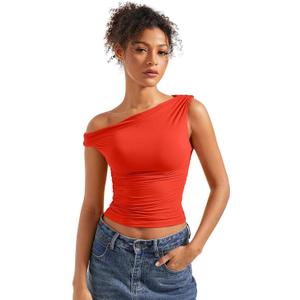 SUUKSESS Women Off Shoulder Tops Sleeveless Shirts Y2K Going Out Crop Tank Top (Medium, Red)