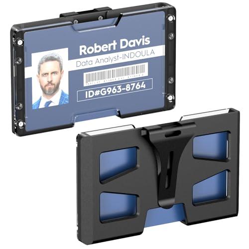 Horizontal Badge Holder - Durable Polycarbonate ID/Credit Holder with Metal Clip and 4 Cards Slot, (Black,1Pack)