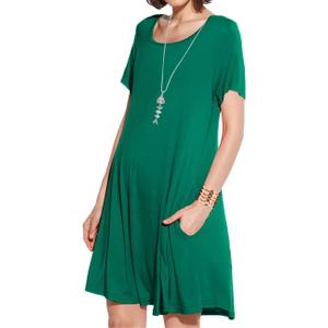 JollieLovin Plus Size Summer T-Shirt Casual Dresses for Curvy Women Flowy Swing (3X-Large, Deep Green)