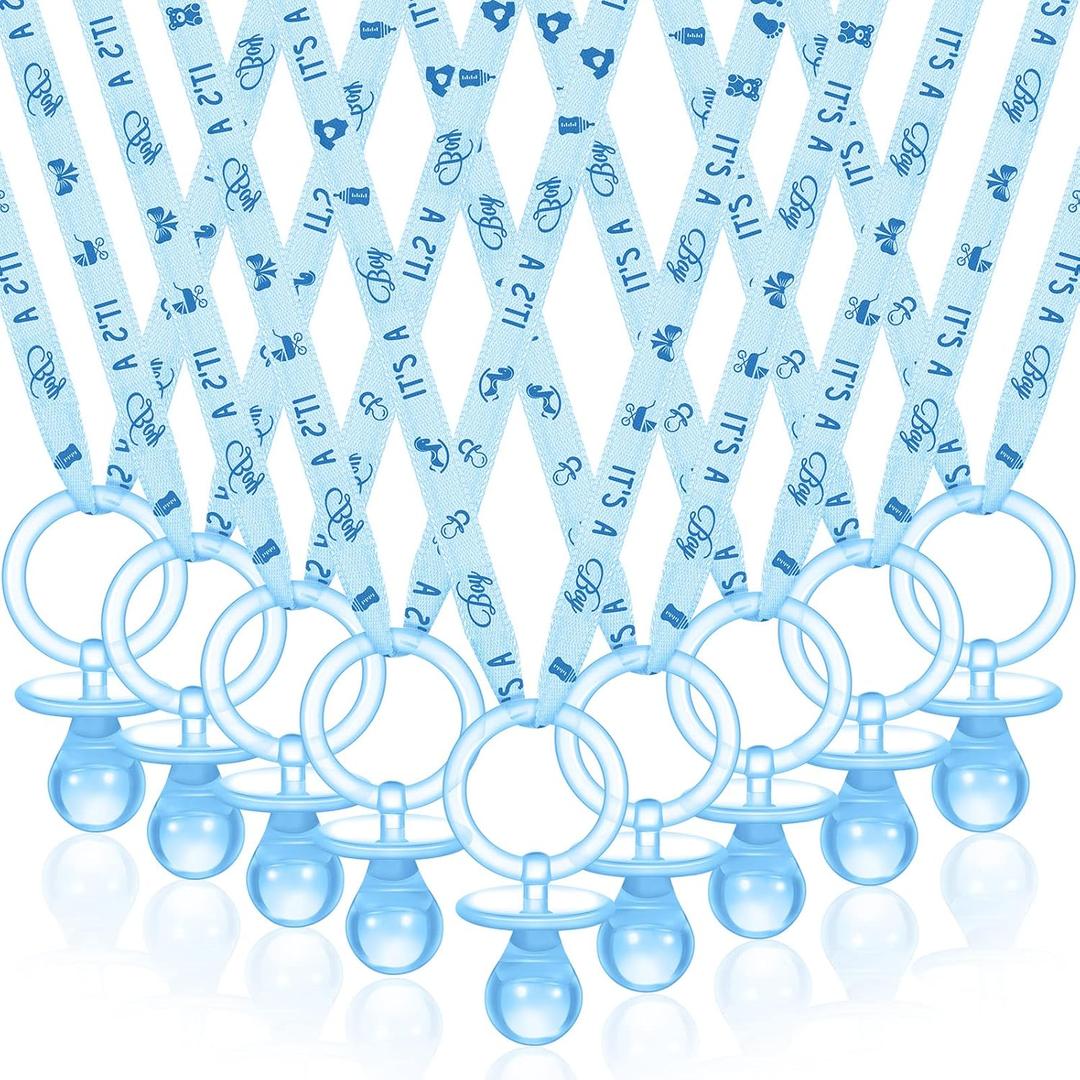 Coume 60 Pieces Baby Shower Pacifiers Necklace Acrylic Pacifiers Necklace Charm Party Favors for Girls Boys Baby Shower Party Decorations Table Scatter(Boy Style,Blue)