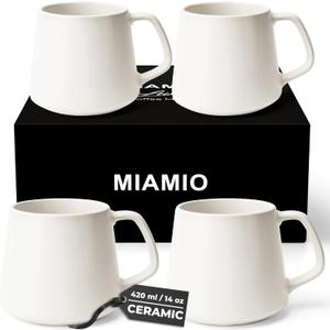 MIAMIO - Coffee Mugs Set of 4 / Large Ceramic Coffee Cups (14 oz) - Mug for Cappuccino, Tea, Espresso - Microwave and Dishwasher Safe - Luxe Collection (White Series)