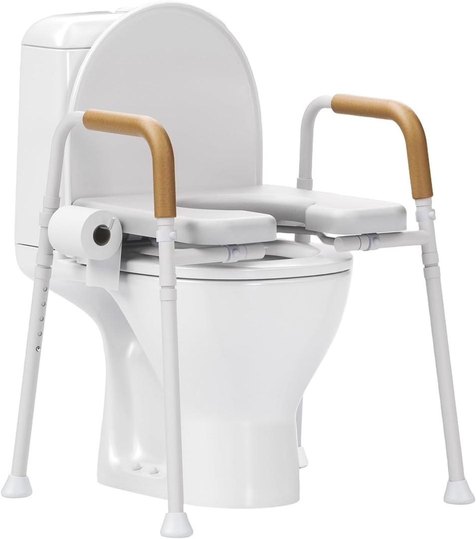 Loyoda Heavy-Duty Steel Toilet Seat Riser with Plush Memory Foam & Flip-Up Seat - Secure 350 lbs Capacity, Adjustable Height Raised Toilet Seat for SeniorsPregnant, Disabled, Handicapped