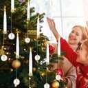 Baquler 24 Pack Christmas Tree Candles with Remote, Christmas Pearl Ornament Hanging Flickering Candles with White Ball Hooks, Flameless LED Taper Candle for Xmas Home Wedding Winter Decor