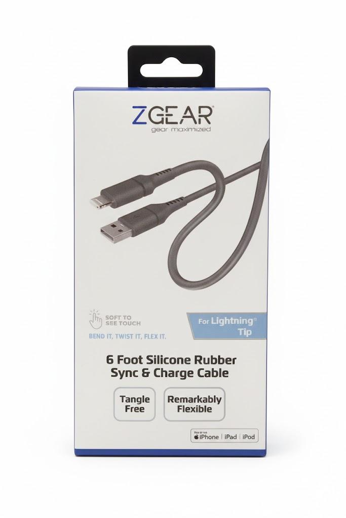 ZGEAR Silicone Rubber Cable For Lightning Tip 6FT Grey