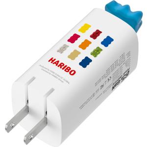 Haribo 65W GaN Wall Charger, PD & QC 3.0 Fast Charging Block, 3-Port USB-C/USB-A Adapter, Gummy Bear Style for iPhone, Galaxy, Pixel, iPad, Earbuds, Switch, Motorola, Kindle (Blue)