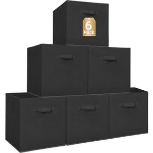 STORAGE MANIAC Storage Cubes, 13 Inch Collapsible Storage Bins with Handles, 6 Pack Fabric Foldable Bins for Organization, Durable Storage Bins for Closet, Shelves, Offices, Toys, 6-Pack Black