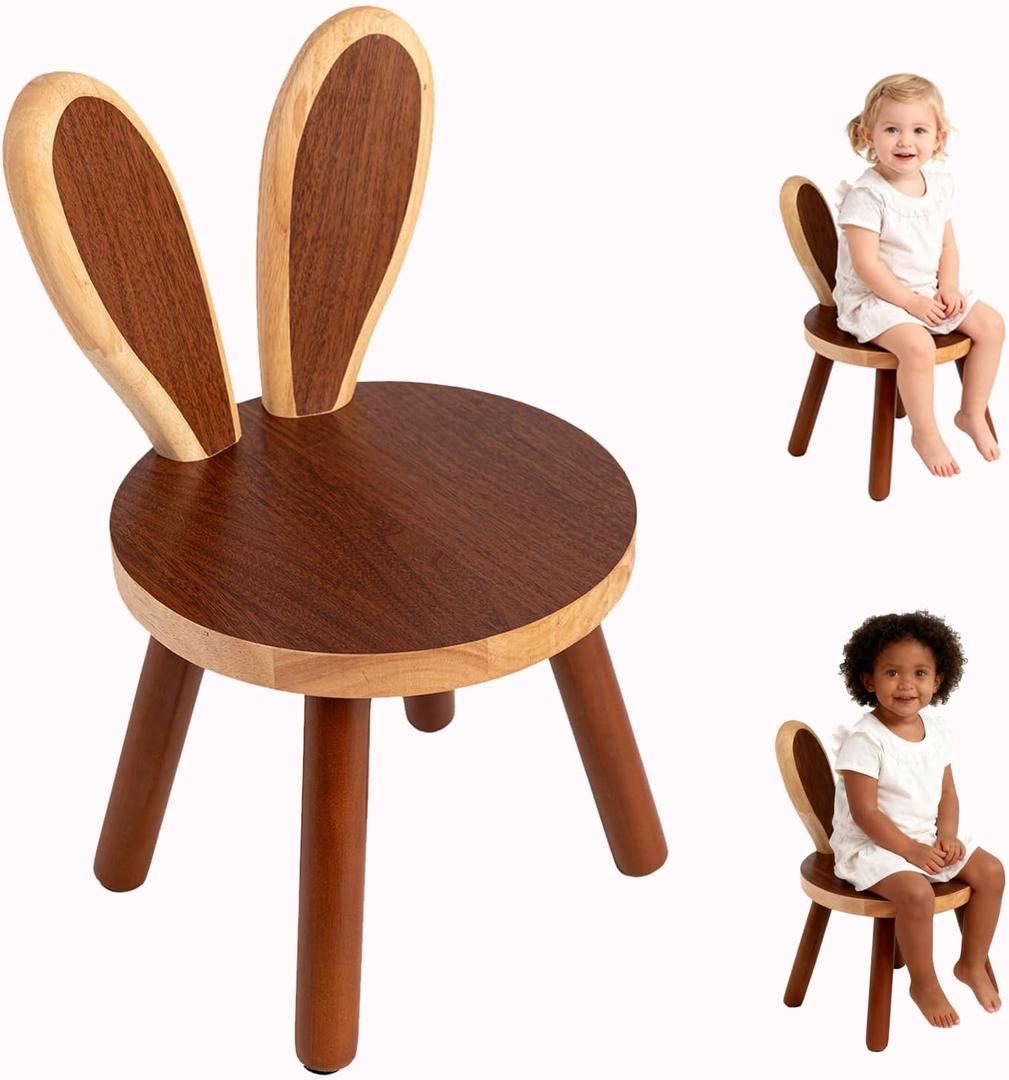 Bunny Chair for Kids 1-4 Years, Wooden Base with Removable Cushion,Anti-Tip Toddler Stool,Baby Nursery Decor Gift,Rabbit Design1pack/Brown (Camel)