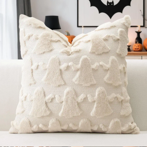 OTOSTAR Set of 1 Ghost Pillow Cover Halloween Throw Pillow Covers for Sofa Couch Bed Living Room Soft Plush Short Wool Velvet Farmhouse Pillowcase for Thanksgiving Pure White 22x22 Inch 2 Pack