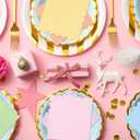 Whaline 300Pcs Pastel Rainbow Cocktail Napkin Macaron Color Scalloped Paper Napkin 6 Colors Disposable Party Dinner Napkin for Wedding Baby Shower Birthday Party Supplies Table Decor