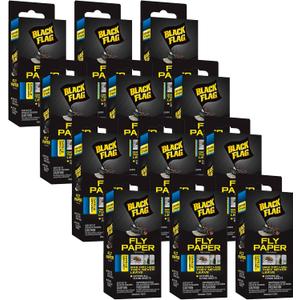 Black Flag Fly Paper, Insect Trap, Catches All Flying Insects 4 Traps (Pack of 12)