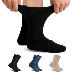 Forcool Merino Wool Non Binding Loose Top Cushioned Sole Dress Crew Diabetic Socks for Men and Women, L, 3 Pairs