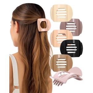 AWAYTR 6Pcs Flat Hair Clips for Women Strong Grip Curved Claw Clip for Thin Hair Non-slip Plastic Hair Barrettes (Light Khaki + Flesh Pink + Beige + Dark Curry + Black + Brown)