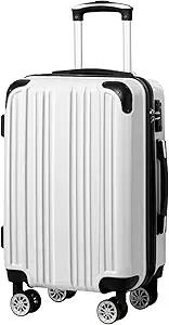 Coolife Luggage Expandable (only 28") Suitcase PC+ABS Spinner 20in 24in 28in Carry on (White Grid New, L(28in))