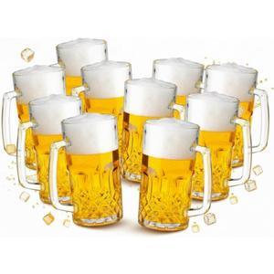 Reallnaive 10 Pack 32 oz Beer Mugs for Oktoberfest Freezer Glass Beer with Handles Mugs Steins German Large Heavy Cups for Men Drinking Gifts (Diamond Style)