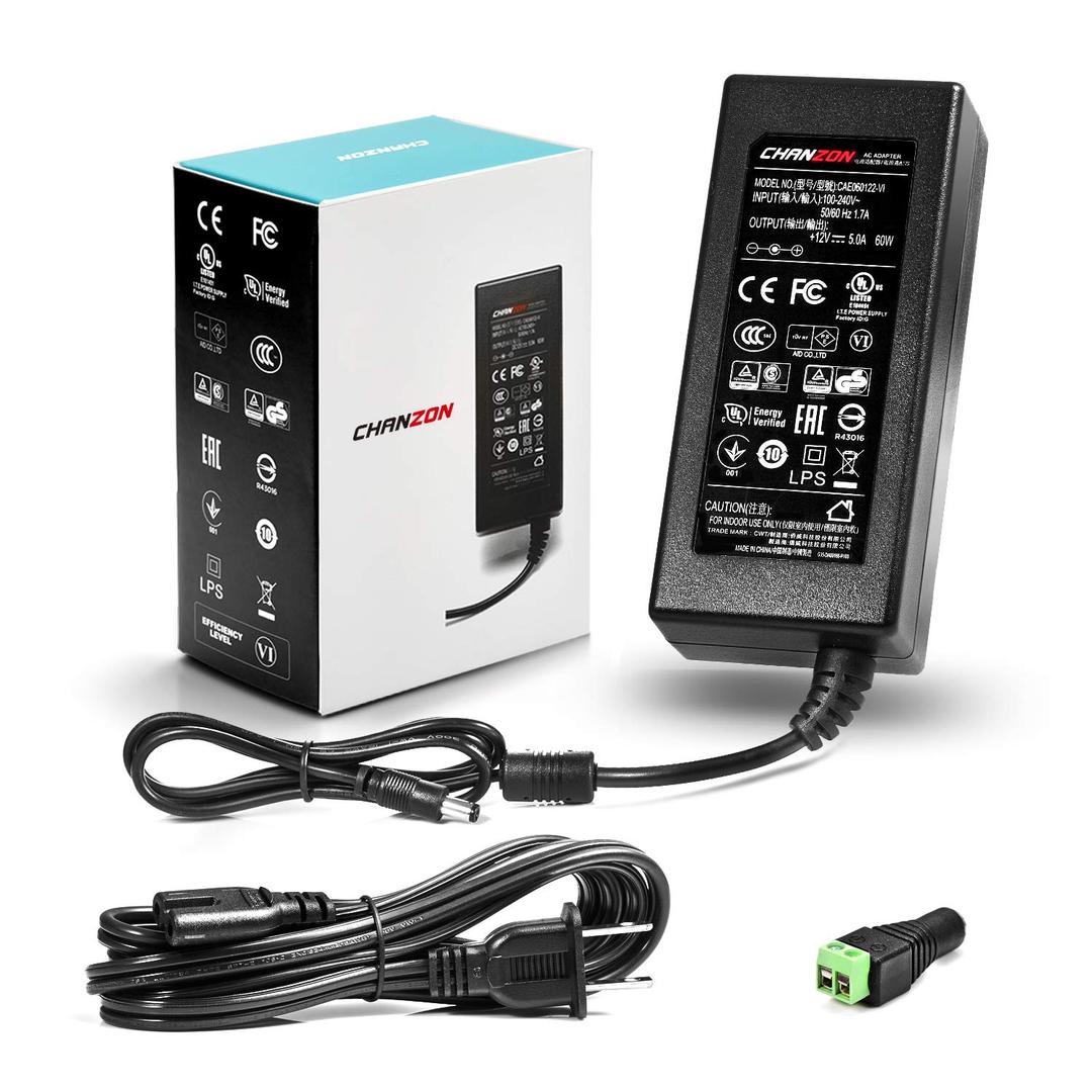 [UL Listed] Chanzon 12V 5A Power Supply 60W AC DC Switching Adapter 12 Volt 5 Amp AC/DC Wall Wart Converter Transformer, 100-240v 50 60HZ Input with 12vdc 5000ma Output