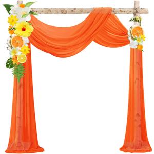 VOK Orange Wedding Arch Draping Fabric Chiffon Fabric, 29in x 18Ft Sheer Chiffon Outdoor Curtain for Wedding Ceremony Birthday Party Decoration (Orange,1 Panel)