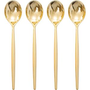 I00000 90 Pcs Gold Plastic Spoons,Disposable Silverware, Gold Plastic Cutlery, Heavy Duty Disposable Spoons Perfect for Parties, Wedding & Dinners