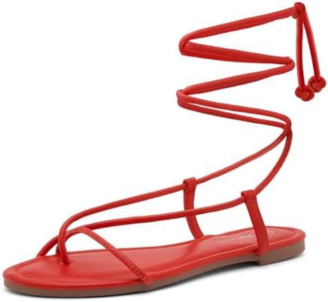 Shoe Land Women’s Flat Sandals – Comfortable Lace-Up Gladiator Sandals with Adjustable Ankle Wrap | Strappy Crisscross Open Toe Tie-Up Shoes for Summer, Beach & Travel, 7