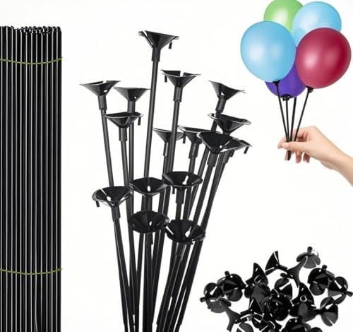 Holoras 100 Pcs Balloon Sticks with Base, Plastic Balloon Sticks Baloon Holder Balloon Straws for Party, Birthday, Wedding, Anniversary Decoration, Black