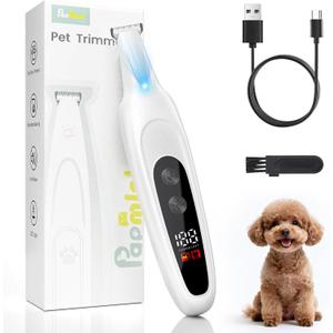Ultra-Sharp Dog Paw Trimmer with LED Light, No-Pull 35dB Low Noise Paw Trimmers for Dog's Feet, 2 Speed Electric Dog Clippers for Grooming, Rechargeable Cat Shaver (White)