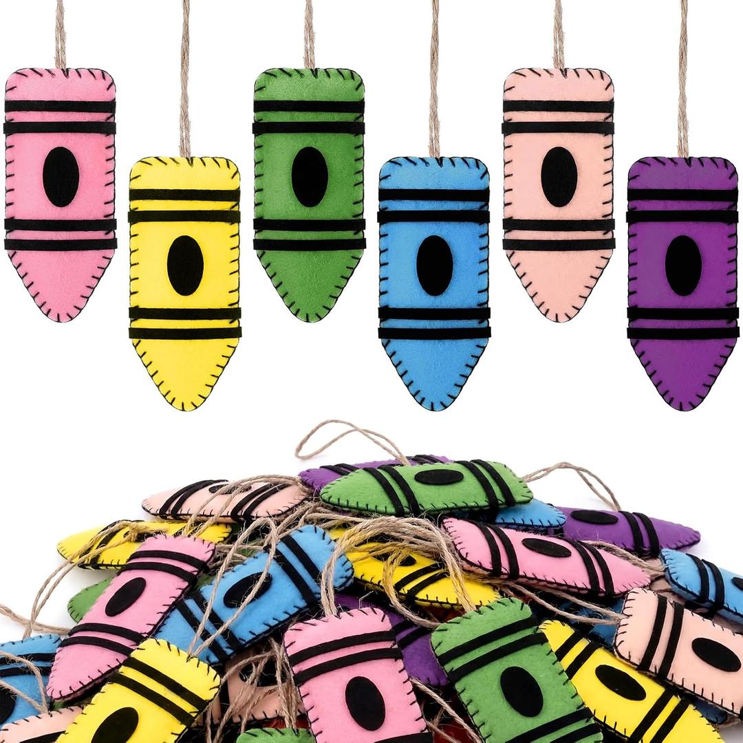 2 x Fanfanwin 24 Pcs Back to School Felt Crayon Ornament 3D Hanging Decor
