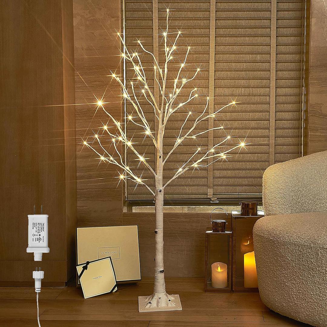Hairui Lighted Birch Tree Plug in 4FT 72 LED White Twig Tree with Lights for Thanksgiving Christmas Room Decorations Indoor Outdoor