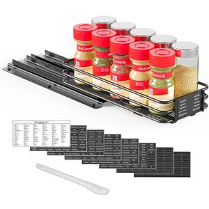 SpaceAid Pull Out Spice Rack Organizer for Cabinet, Heavy Duty Slide Out Seasoning Kitchen Organizer, Cabinet Organizer, with Labels and Chalk Marker, 4.5" W x10.75 D x2.5 H, 1 Drawer 1-Tier