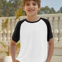 Boys Short Sleeve T Shirts Kids Summer Colorblock Tops Crewneck Casual Tee 5-14 Years (White)