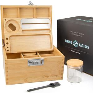 Thoughtful Gift Idea - Premium Bamboo Storage Box Set with Lock, Tray and All Accessories for Elegant Home Office Organization - Mortise and Tenon Joint Design (Bamboo)