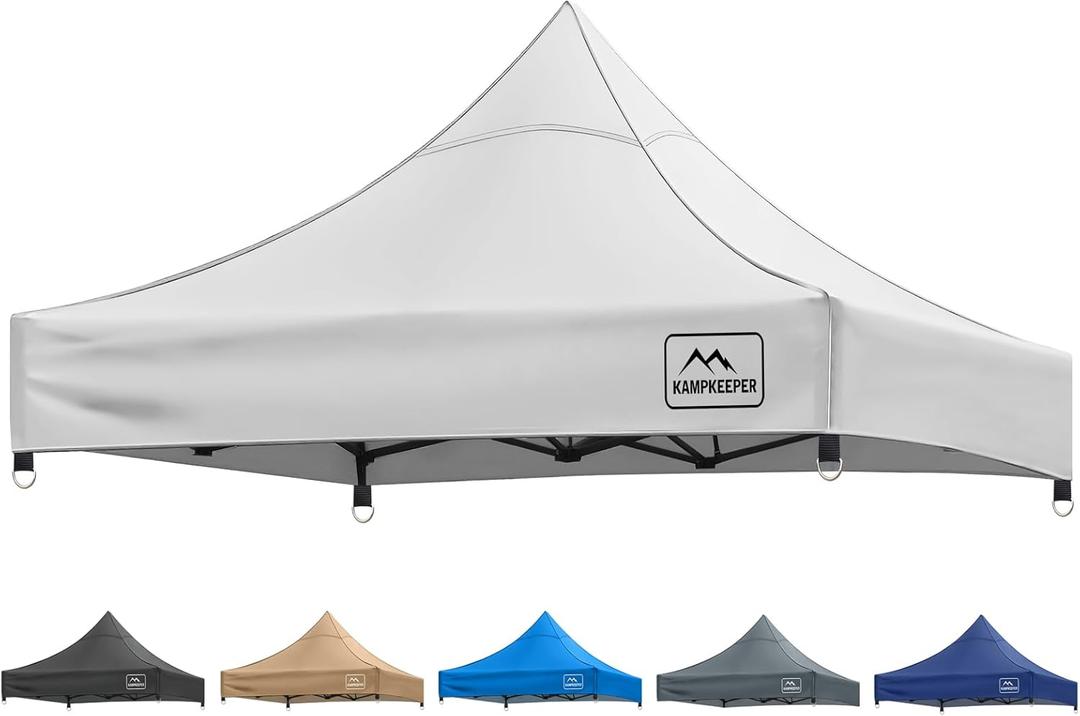 KAMPKEEPER Canopy Replacement Top Cover Roof for 10x10 Peak Pole Straight Leg Canopy Tent,PU-Coated 500D Polyester UV Waterproof,for Outdoor Commercial Garden Patio Sun Shade(Top Only) (White)